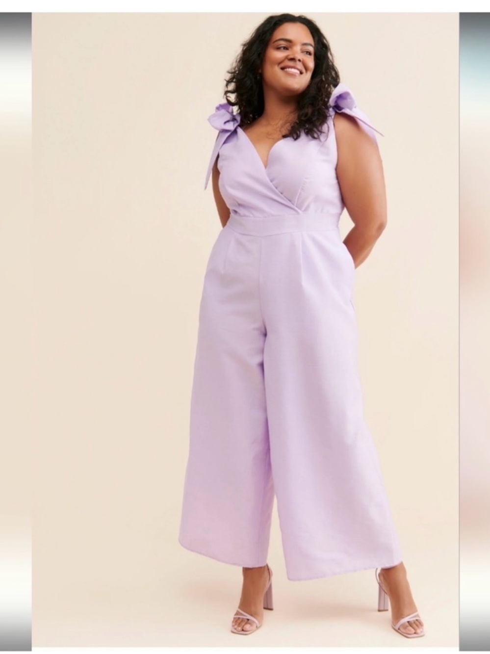 Eloquii Lilac Tie-Shoulder Wide-Leg Jumpsuit